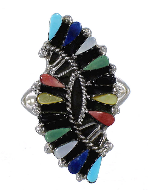 Multicolor Sterling Silver Southwestern Needlepoint Ring Size 7-3/4 WX82041